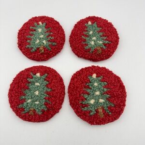 Chandler 4 Corners Christmas Tree Hooked Wool Coasters Red Green Set of 4